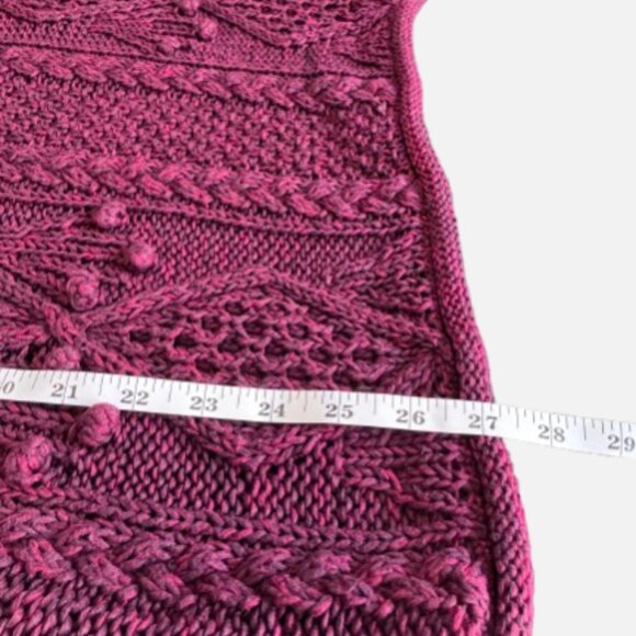 VTG Gina Peters Burgundy Cable Knit Roll Neck Bobble Sweater (Size M) - Picture 12 of 13